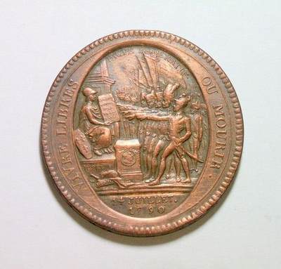 法国1792年 大革命莫奈龙5索尔高浮雕大铜币章 难得品相 40MM - 法国1792年 大革命莫奈龙5索尔高浮雕大铜币章 难得品相 40MM