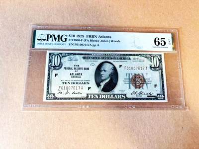 【Blue Auction】世界纸币精拍第788期——18级TOP拍卖/信誉/品质/专业/高效💫 - 美国 1929年10美金 国民券 亚特兰大版 PMG65EPQ 
