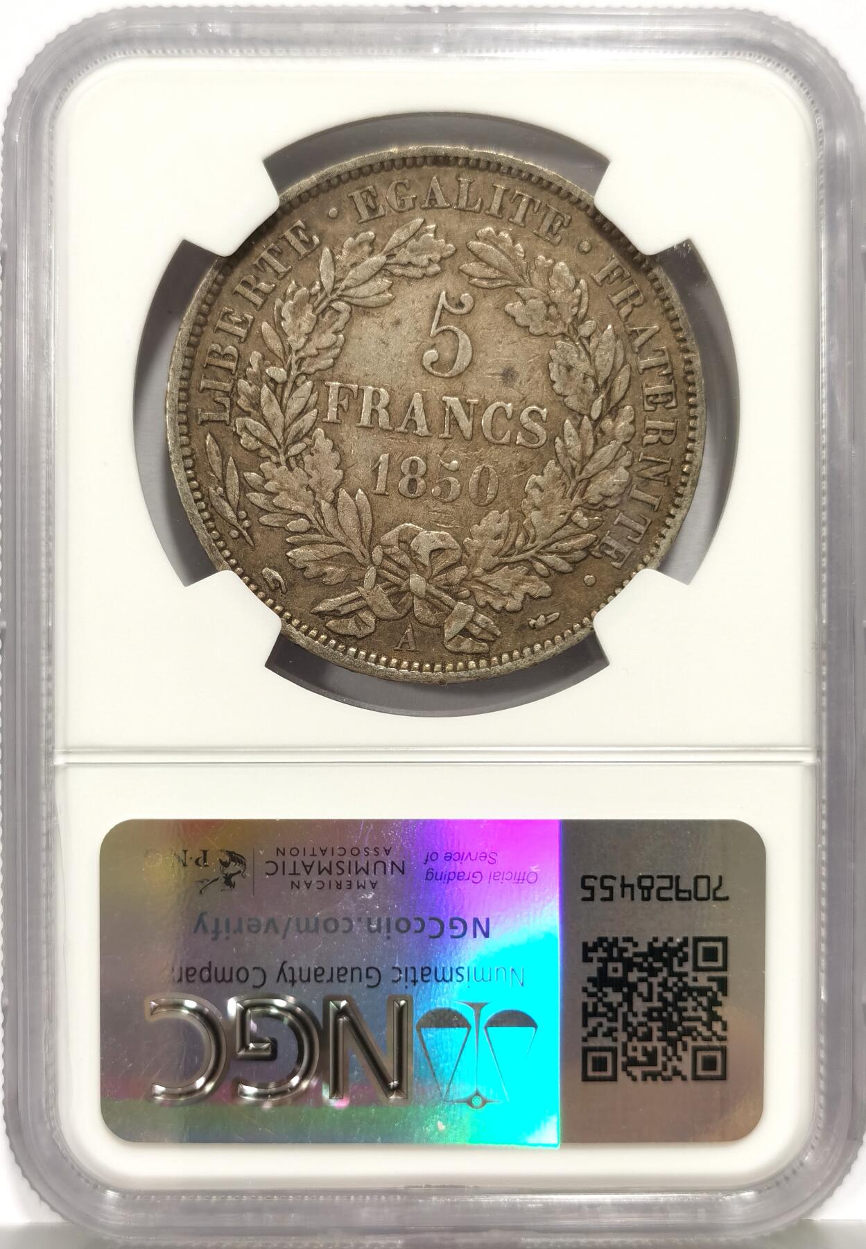 博洋堂世界钱币拍卖第162期（全场包邮） NGC XF40 法国1850年谷物女神5法郎银币