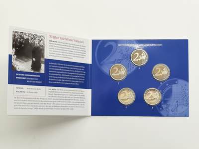 博洋堂世界钱币拍卖第162期（全场包邮） 德国2020年2欧X5精制纪念币套 华沙之跪50年 5个造币厂