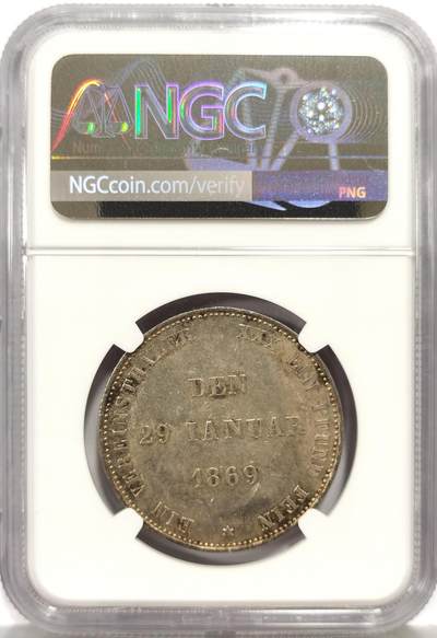 博洋堂世界钱币拍卖第162期（全场包邮） NGC MS60 德国萨克森-科堡-哥查1869年纪念1泰勒银币 极罕见小邦品种，UNC没分此前都拍到2500了，有分极为难得。此枚有很不错的类镜面效果，目测接近精制状态，重评或许有惊喜。细节极佳，60分也是一个非常罕见的分数，趣味十足。
