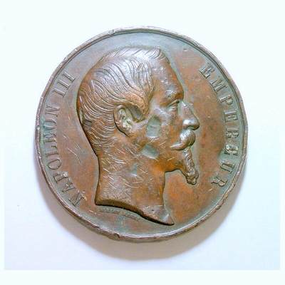 【旋风钱币】2月28日19:00准时开拍 精美欧洲币章、银币银章、第三帝国钱币等 全场包邮！ - 【艺术】法国艺术大章1855年 拿破仑三世徽章盾牌高浮雕精制超大铜章 60MM 111克 