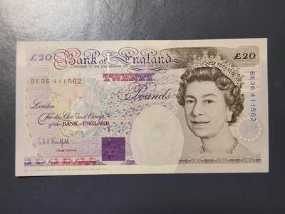 2月26号晚上8点 外国纸币自动截拍第31场 -  1993年 英国 E序列20磅纸币  数字版e20 近新