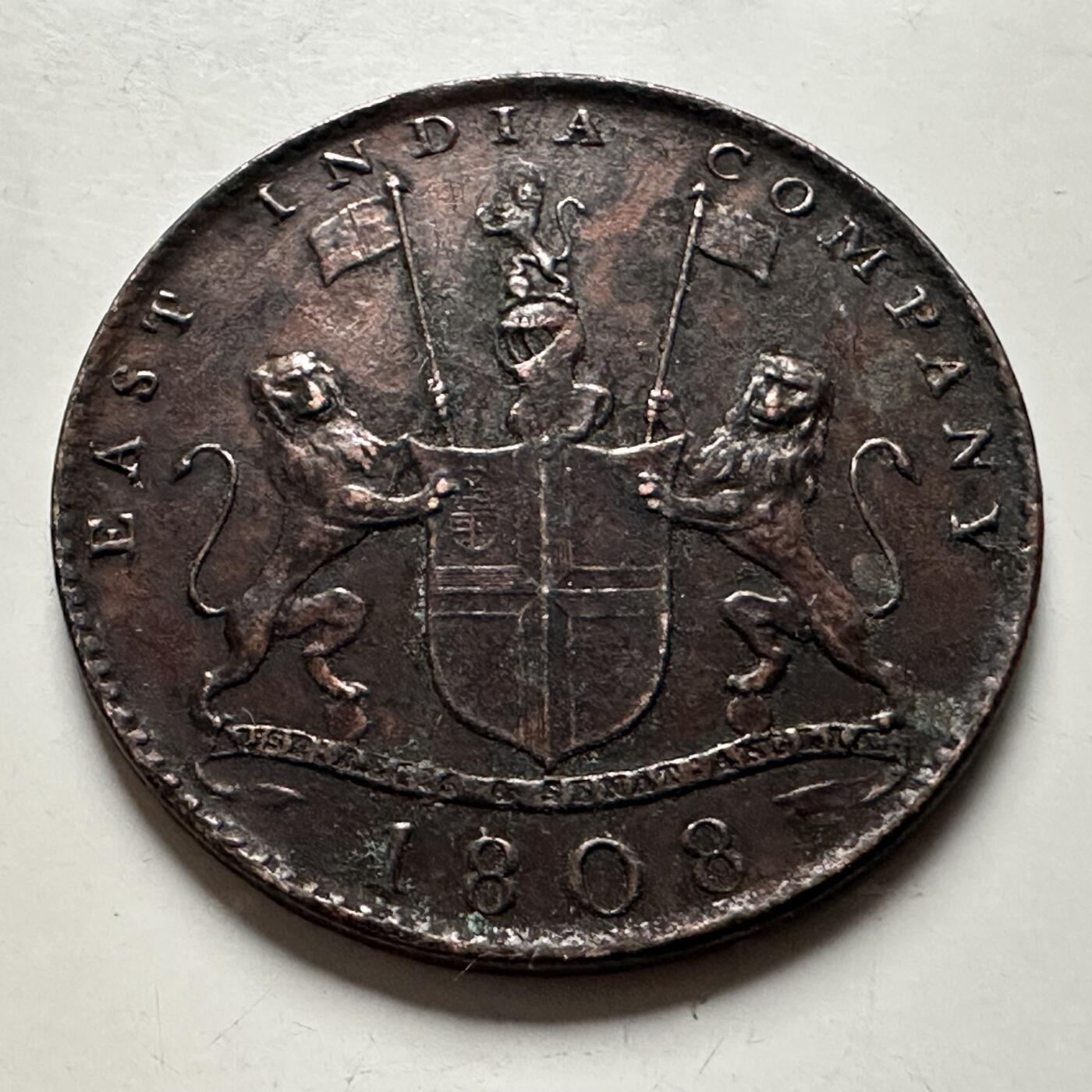 🌹外币初藏🌹🐯2026年第22场  每周二四六晚8️⃣点 接代拍 英属印度马德拉斯管辖区1808年东印度公司10Cash铜币 26mm