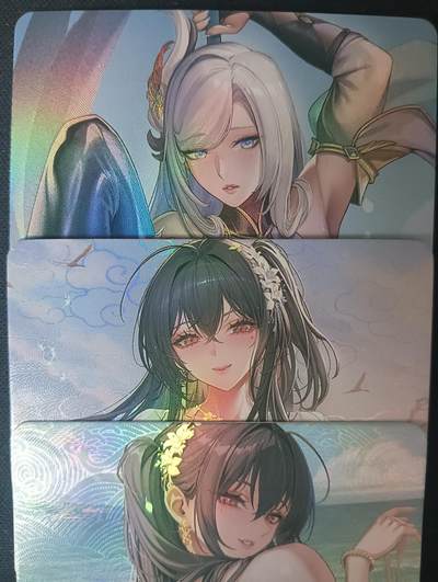 花开卡拍第61期（3月7号周六截拍，品控勿拍!!!拍品不寄存，运费5元（新疆需补运费差价或顺丰到付），自制卡难免瑕疵，可能存在轻微撞角爆边等出厂瑕疵，品控介意勿拍！） - 墨卡文创 枕边  3张艺术卡 彩闪