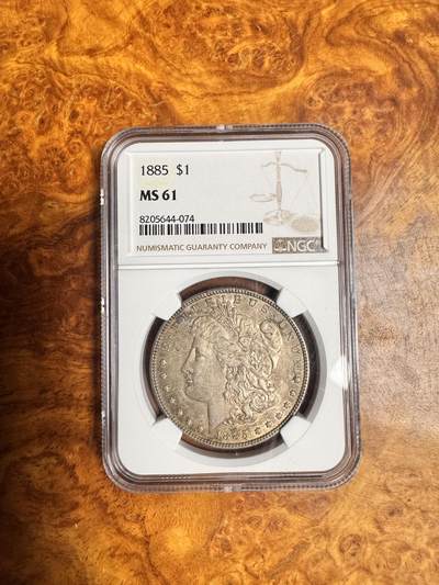 得物收藏 Chase Auction 第36期 - - 外钞、银元、民国钞和人民币混合场！（更新中） - 1885年美国摩根1元银币，NGC MS61！