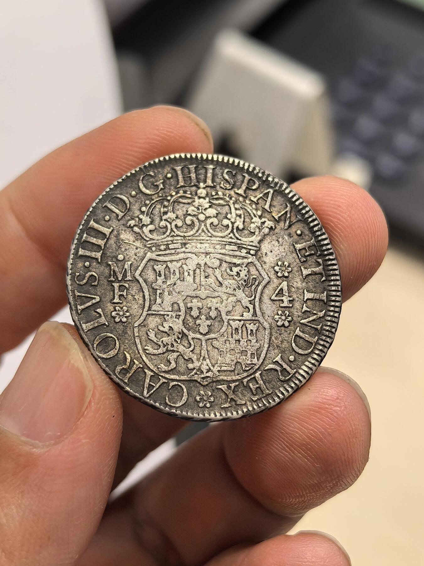 博洋堂世界钱币拍卖第162期（全场包邮） 西属墨西哥1771年地球双柱银币4R银币，真银假币