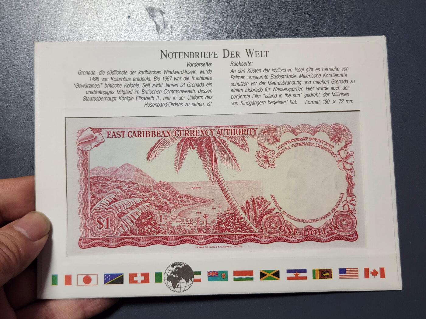 2月27号晚上8点 外国纸币自动截拍第32场 【全新稀少圣卢西亚L版】东加勒比1元 1965年 精装UNC