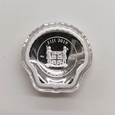 博洋堂世界钱币拍卖第162期（全场包邮） 斐济2019年1元彩色异形精制银币 扇贝 10克999银 发行量：1万 盒证全