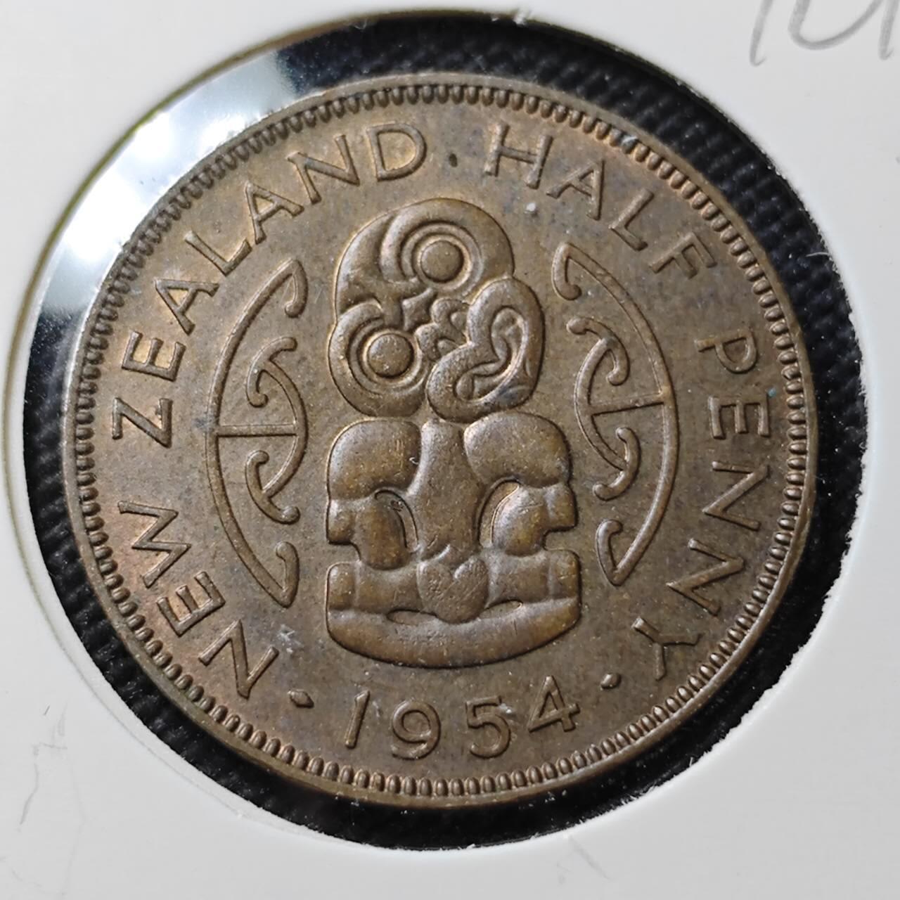 KK钱币收藏小铺  第396期  2月预留时间 周末发货  1954新西兰半便士铜币