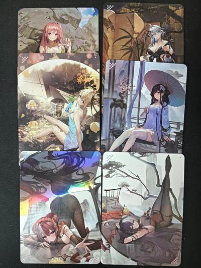 花开卡拍第61期（3月7号周六截拍，品控勿拍!!!拍品不寄存，运费5元（新疆需补运费差价或顺丰到付），自制卡难免瑕疵，可能存在轻微撞角爆边等出厂瑕疵，品控介意勿拍！） - 墨卡文创 碧蓝航线立绘卡 6张 彩闪