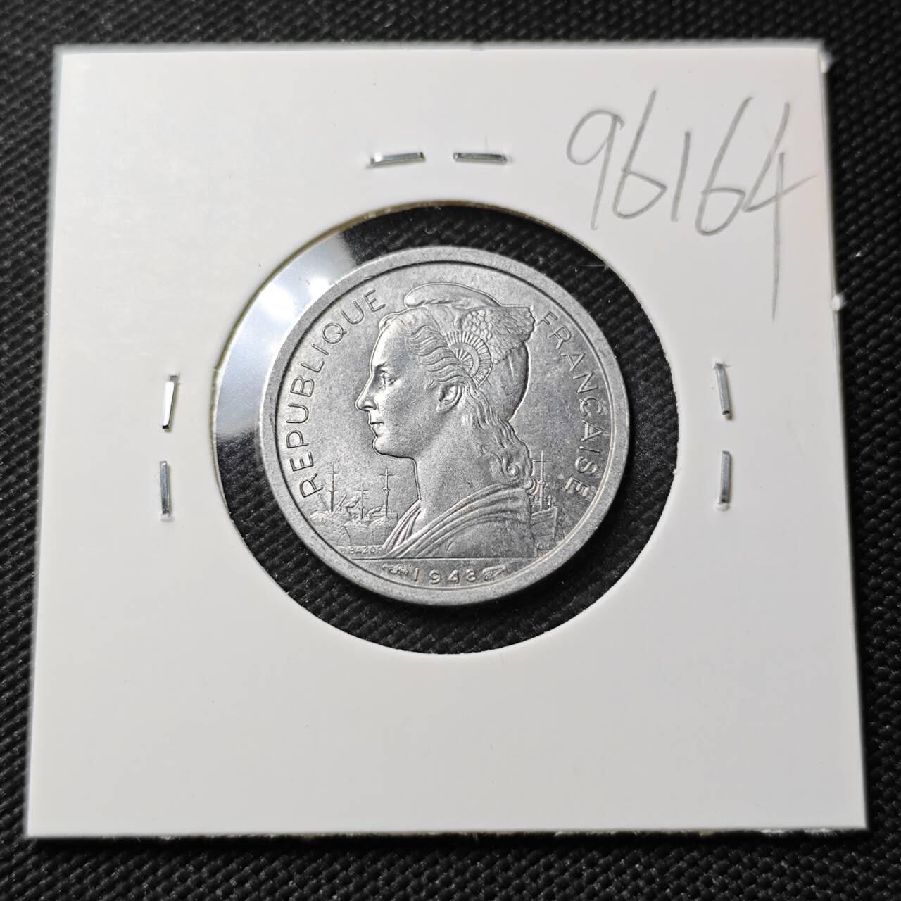 KK钱币收藏小铺  第396期  2月预留时间 周末发货  法属留尼汪1法郎