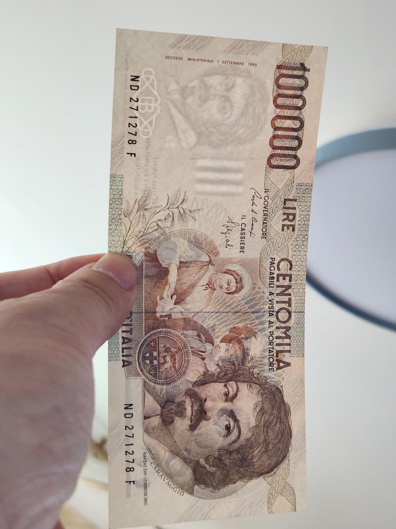 2月26号晚上8点 外国纸币自动截拍第31场 意大利 1983年 100000里拉 10万里拉 近新极美品