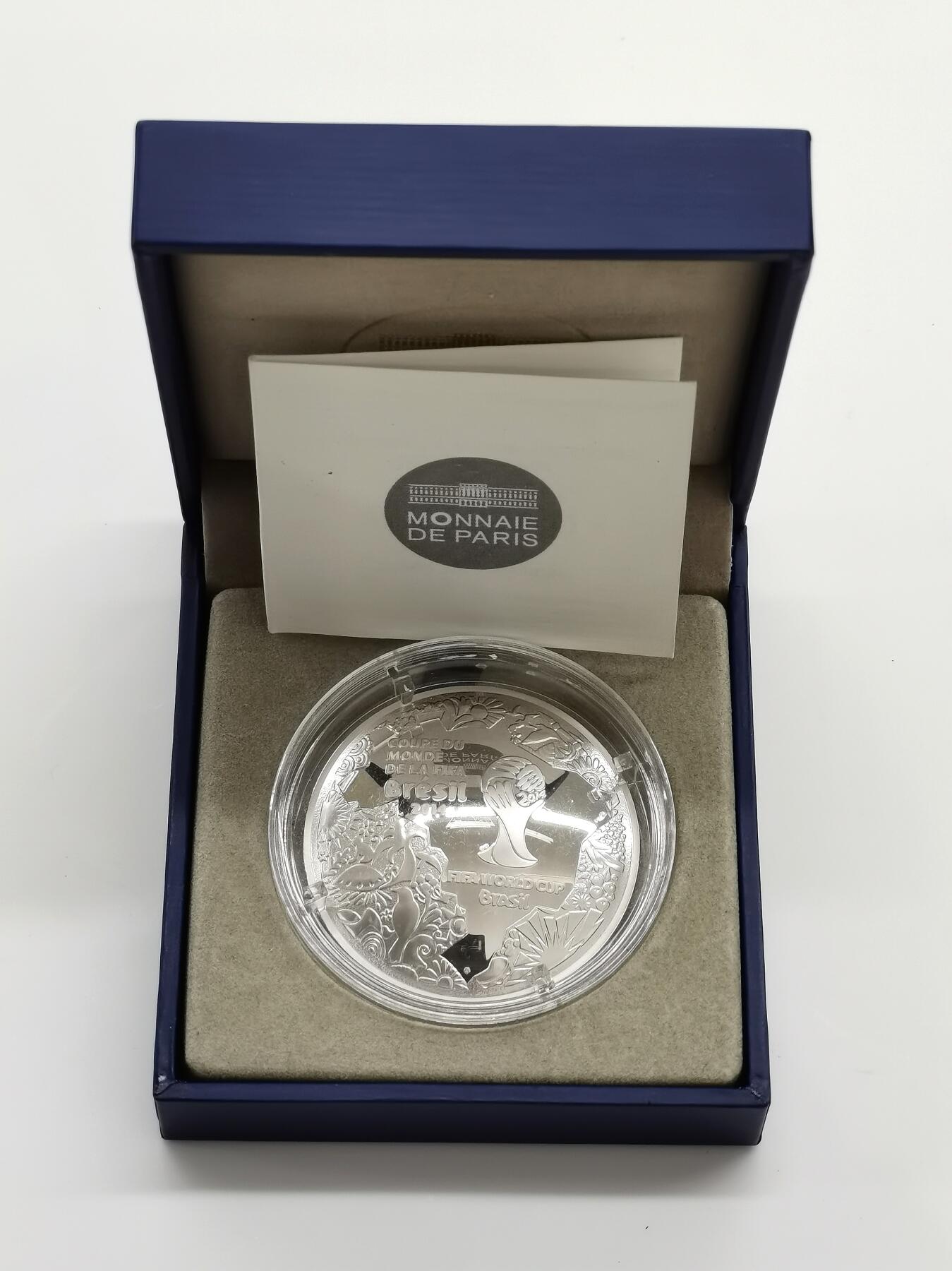 博洋堂世界钱币拍卖第162期（全场包邮） 法国2014年10欧圆弧形精制银币 巴西世界杯 22.2克900银 发行量：1万 盒证全