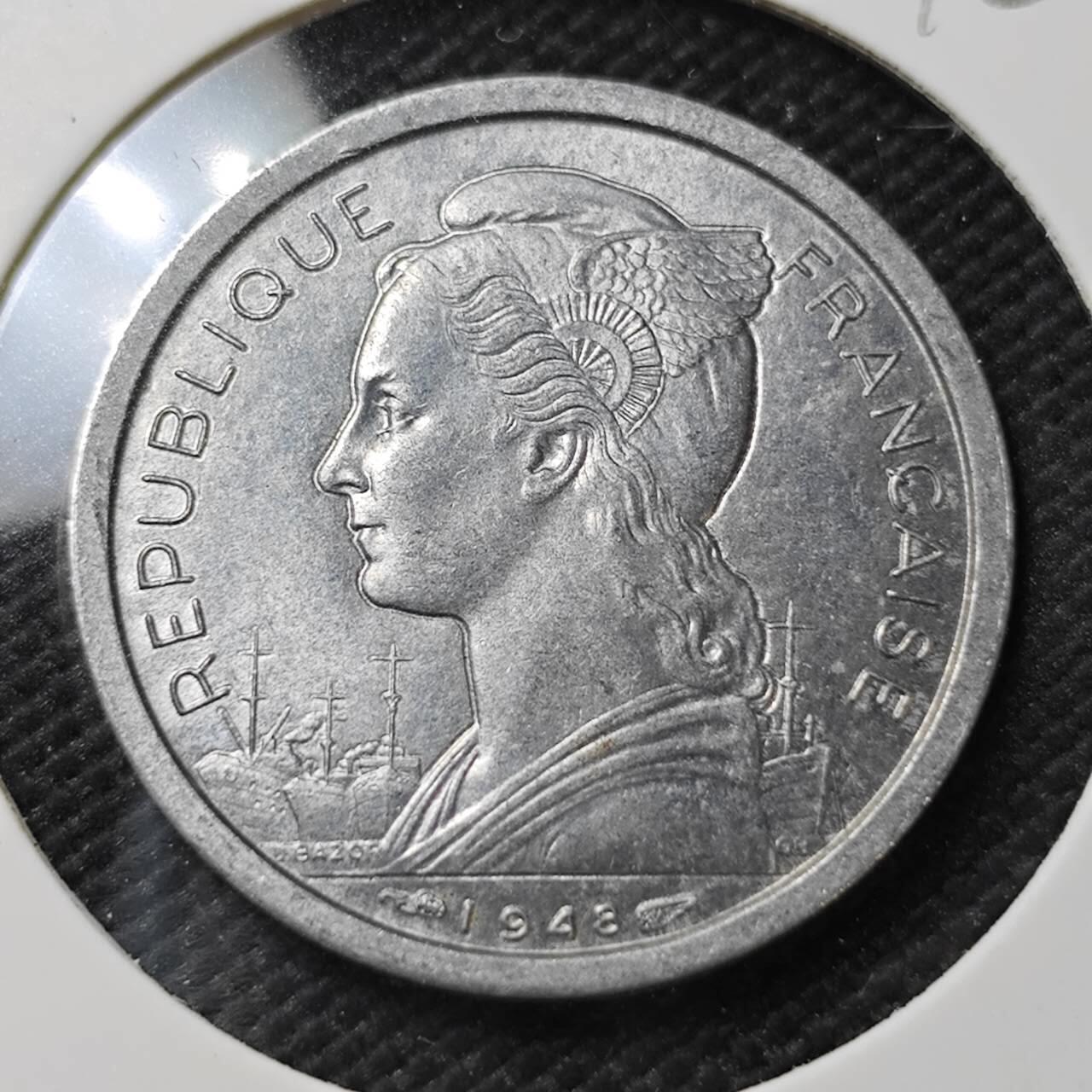 KK钱币收藏小铺  第396期  2月预留时间 周末发货  法属留尼汪1法郎