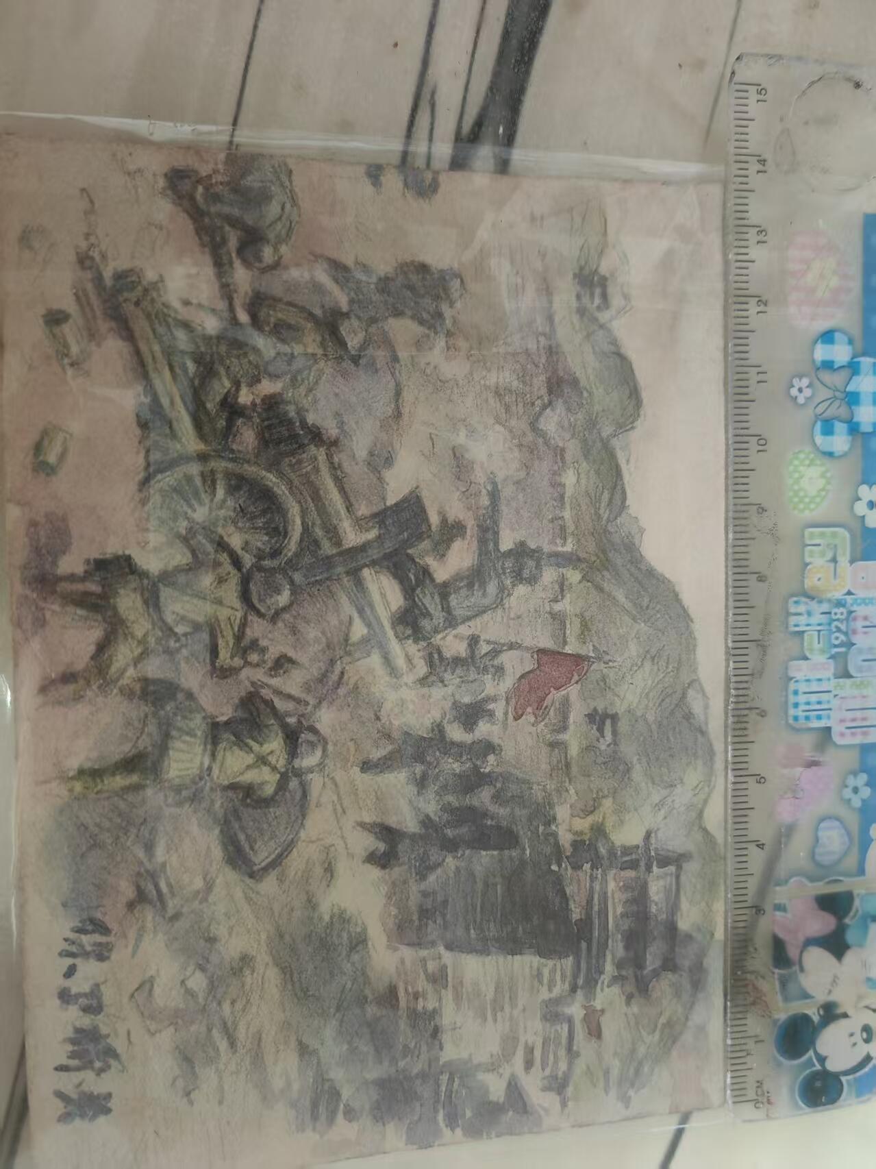 民国抗战手绘水粉画《保卫榆关》 纪念山海关抗战安德馨营长 红色文献史料