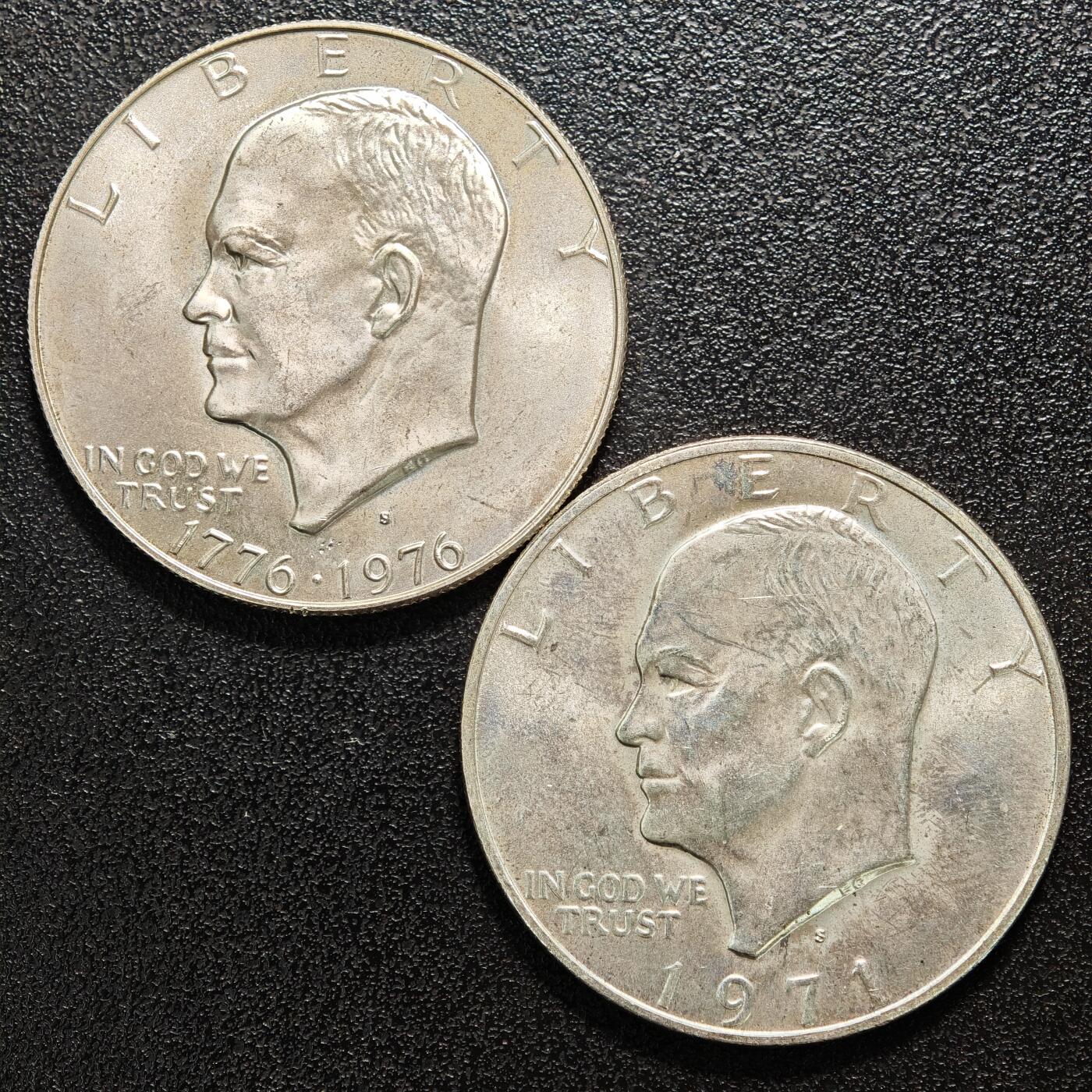 【德藏】世界币章拍卖第167期（拍品征集中~欢迎藏友联系） 2枚一组 1971、76年 美国1元银币 本组总重约：48.5g