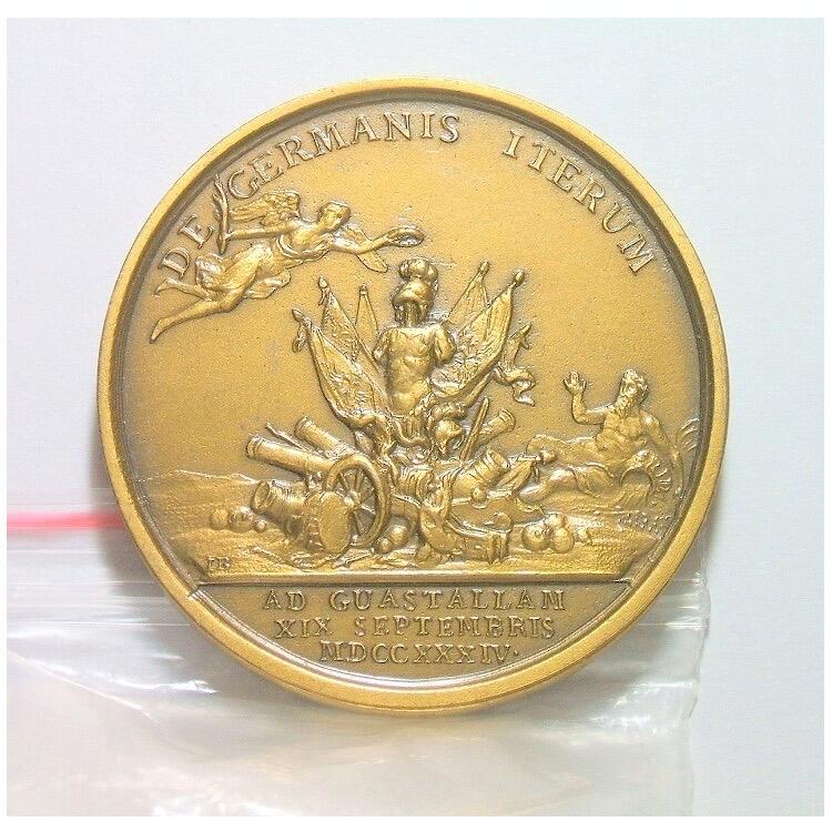 【旋风钱币】2月28日19:00准时开拍 精美欧洲币章、银币银章、第三帝国钱币等 全场包邮！ 【艺术】法国艺术大章 纪念1734年路易十五法国神罗战争 高浮雕精制大铜章 42MM