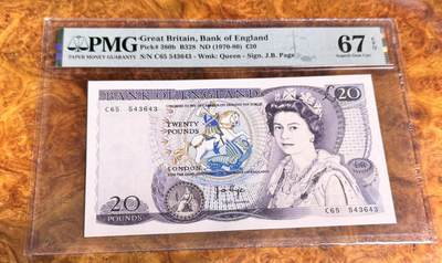 得物收藏 Chase Auction 第36期 - - 外钞、银元、民国钞和人民币混合场！（更新中） - 1970年英国20镑，PMG67！