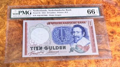 得物收藏 Chase Auction 第36期 - - 外钞、银元、民国钞和人民币混合场！（更新中） - 1953年荷兰10盾，PMG66！