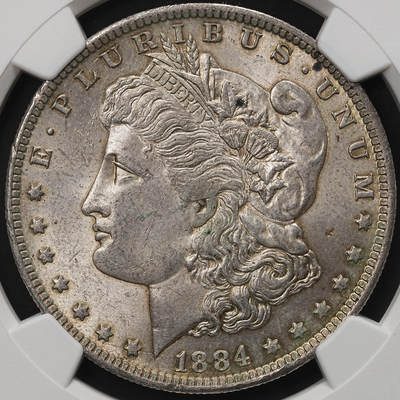 修遠堂世界钱币第106期，请看参拍说明 - NGC MS64 1884年美国摩根大银币 O厂铭