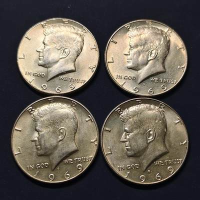 【全场包邮】纯粹捡漏拍507场-持续更新中 - 美国1969年肯尼迪半元银币4枚一组【30.6毫米11.5克40%】