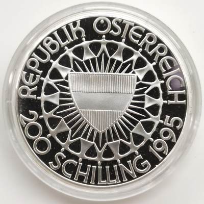 博洋堂世界钱币拍卖第162期（全场包邮） 奥地利1995年200先令精制银币 奥运百年-冬季奥运会 33.63克925银 盒证全