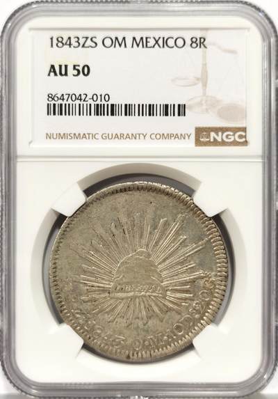 博洋堂世界钱币拍卖第162期（全场包邮） - NGC AU50 墨西哥1843ZS OM版早期花边鹰洋 深打好品