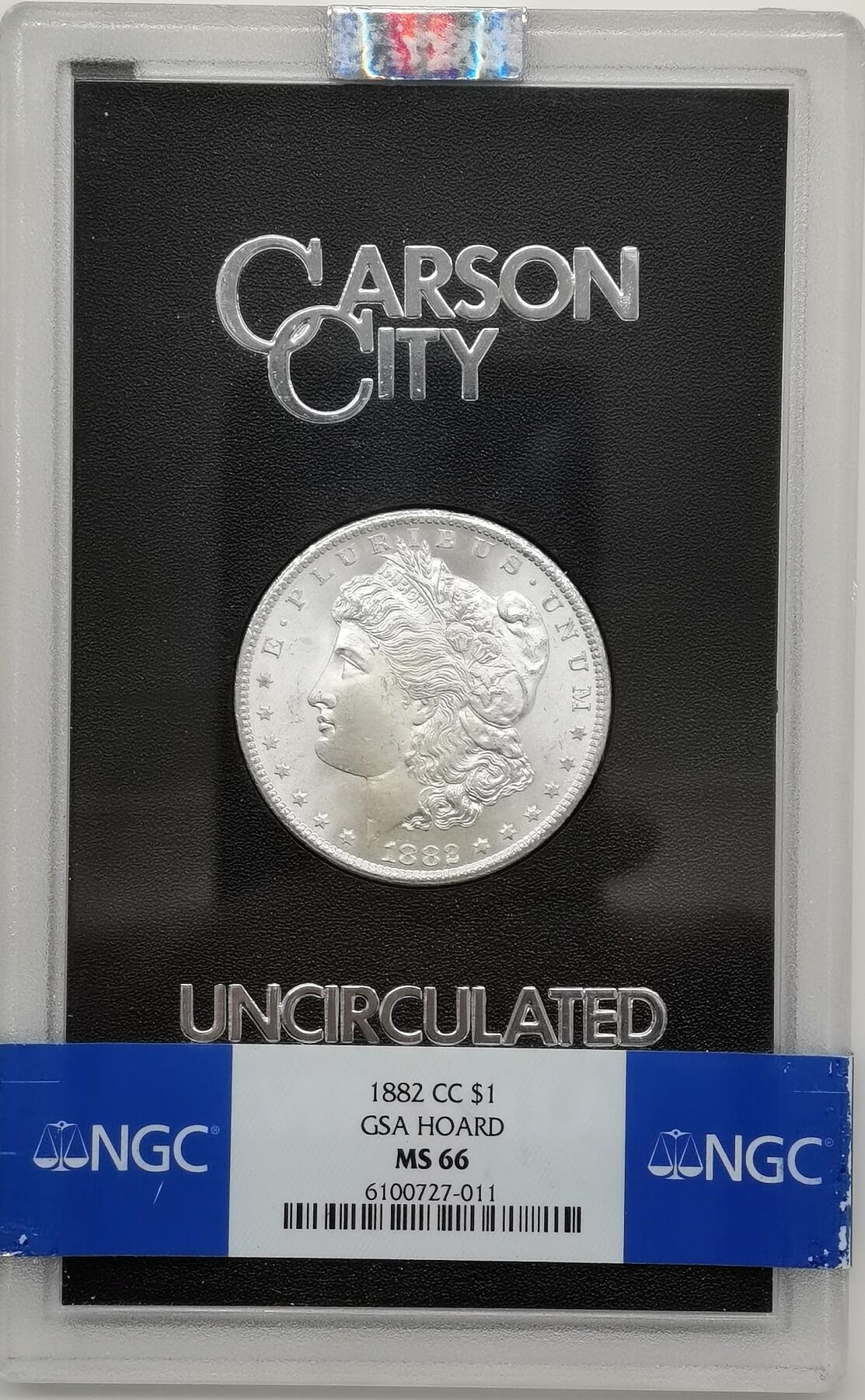 博洋堂世界钱币拍卖第162期（全场包邮） NGC MS66 美国1882 CC 摩根 稀有卡森厂 GSA绝版大封装 麦稀奇所见最高分 车轮转光 铸打精细 霜感十足 不可错过的毕业级藏品
