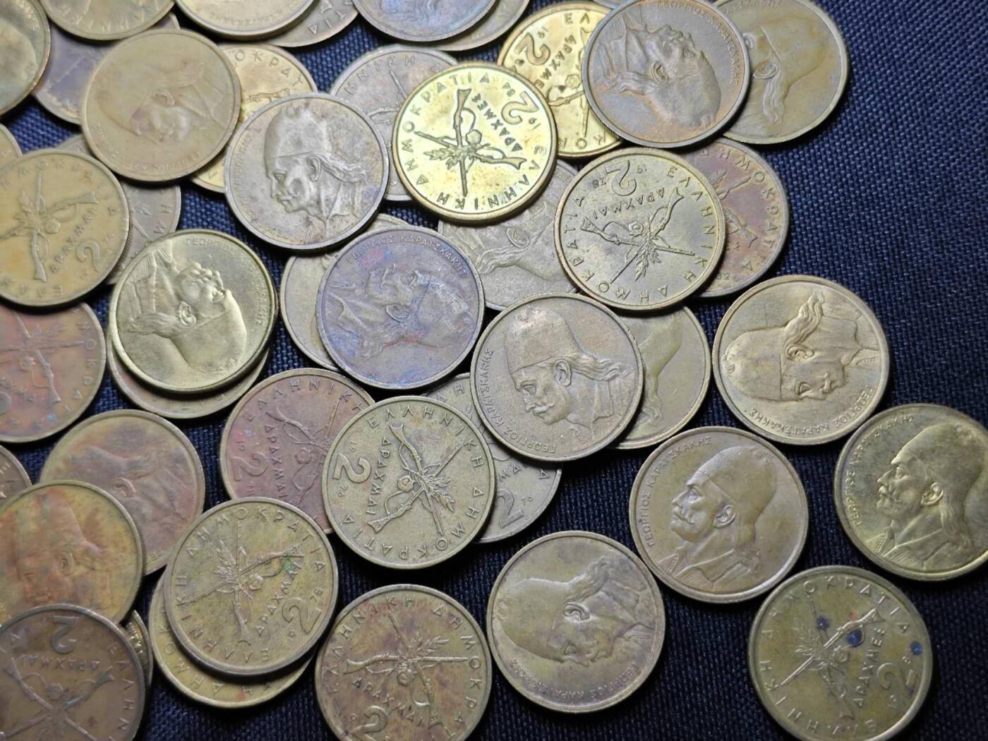 KK钱币收藏小铺   套币 批量/好品散币专场 2月预留时间 周末发货  希腊2德拉克马铜币65枚