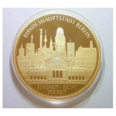 【艺术】法国艺术大章 勃兰登堡门+柏林各大地标建筑 高浮雕精制彩色巨型大镀金章 带证书 100MM 376克 【艺术】法国艺术大章 勃兰登堡门+柏林各大地标建筑 高浮雕精制彩色巨型大镀金章 带证书 100MM 376克