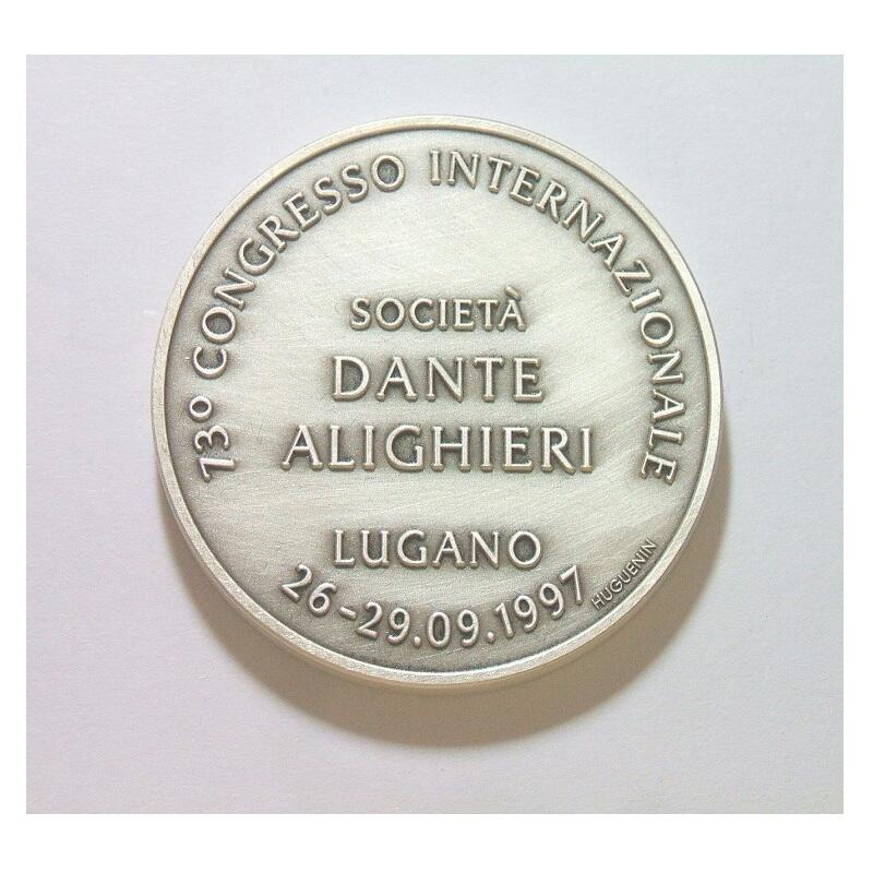 【旋风钱币】2月28日19:00准时开拍 精美欧洲币章、银币银章、第三帝国钱币等 全场包邮！ 【原盒】意大利1997年 大文豪但丁高浮雕精制大镀银章 带原盒 40MM