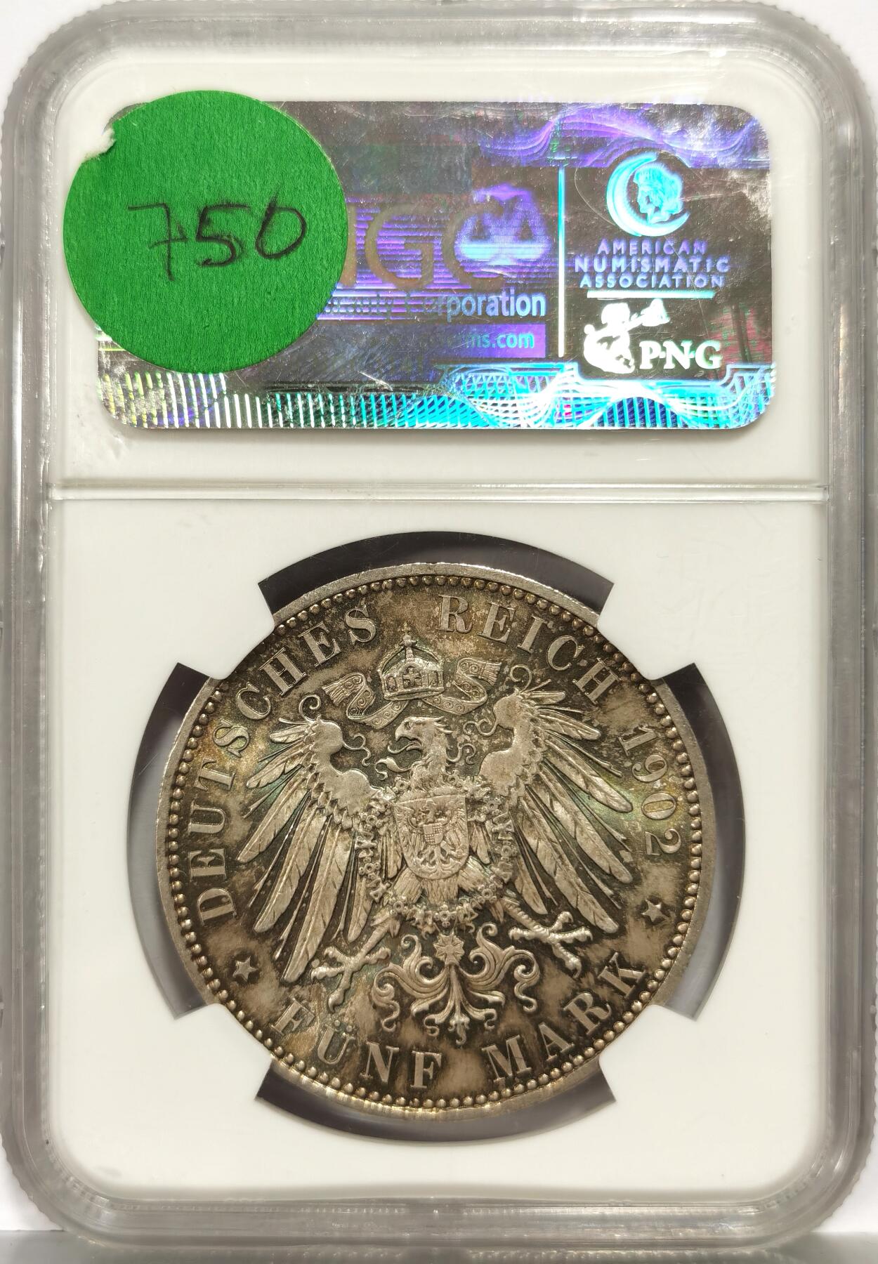 博洋堂世界钱币拍卖第162期（全场包邮） NGC MS65 德国萨克森1902年阿尔伯特逝世5马克银币，高分带彩一步到位