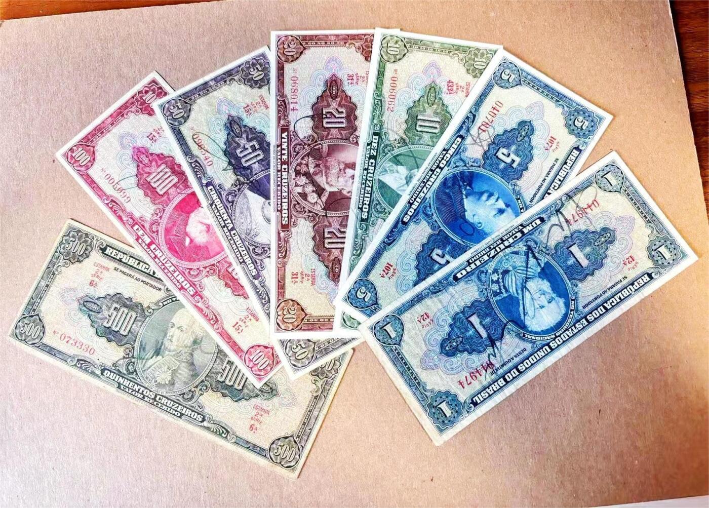 【Blue Auction】世界纸币精拍第788期——18级TOP拍卖/信誉/品质/专业/高效💫 【一组7张 均手签版 高值手签罕见】巴西 1-500克鲁塞罗 品相如图
