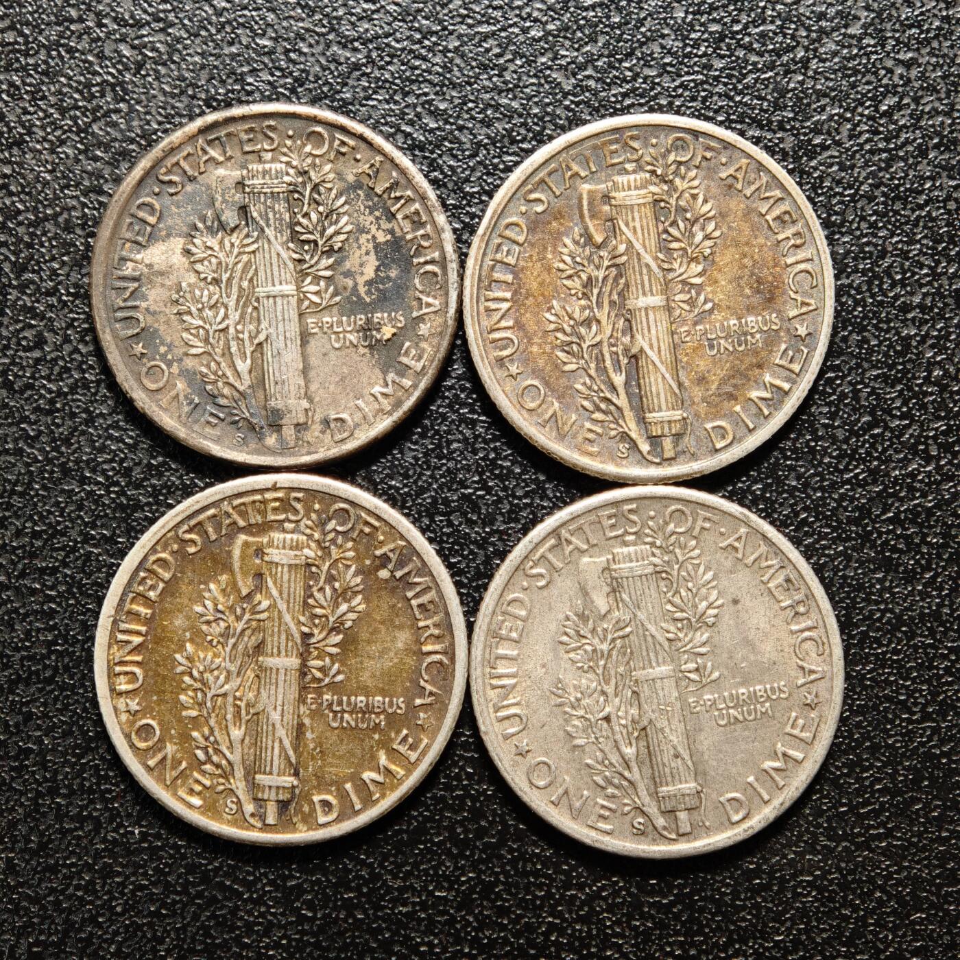 【德藏】世界币章拍卖第167期（拍品征集中~欢迎藏友联系） 4枚一组 1919、42、45年 美国10分银币 本组总重约：10g