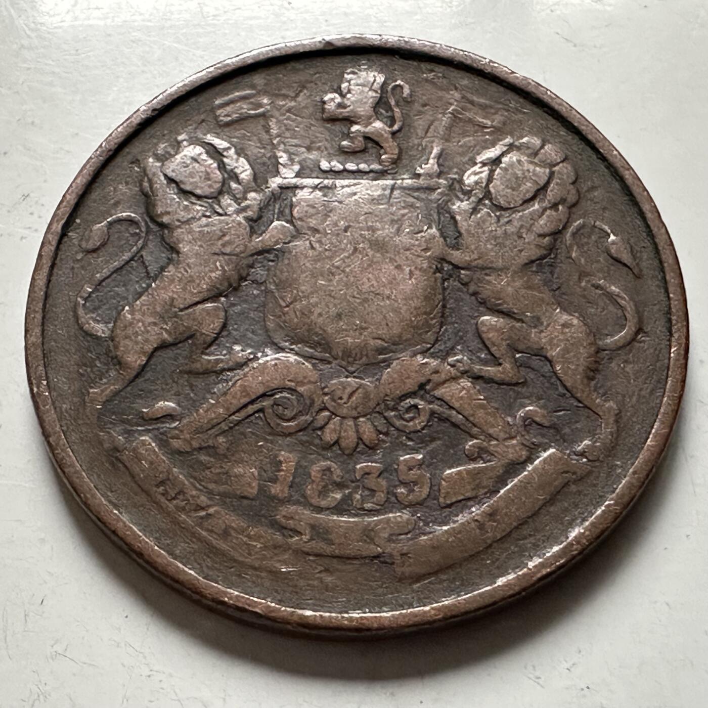 🌹外币初藏🌹🐯2026年第22场  每周二四六晚8️⃣点 接代拍 英属印度1835年东印度公司1/2安娜铜币 30.5mm