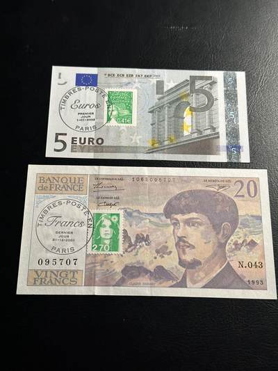 丙午马年开年第二场（大更新） - 【全网唯一！】法国法郎末日封和法国欧元首日封一组两张，类似86欧一枚！极其稀有！