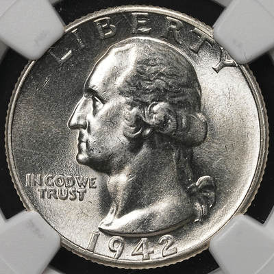 修遠堂世界钱币第106期，请看参拍说明 - NGC MS63 1942年美国25美分银币