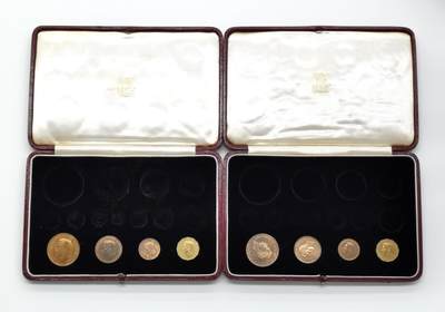 博洋堂世界钱币拍卖第162期（全场包邮） 英国1937年乔治六世原盒二件，注意仅含4枚铜币，盒子为全套15枚装