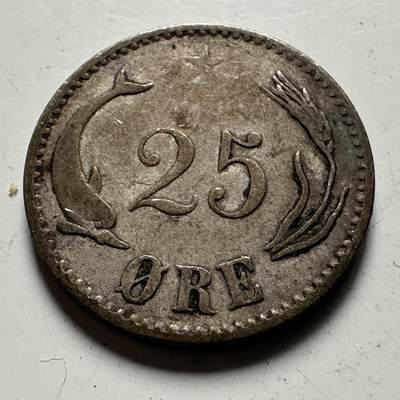 🌹外币初藏🌹🐯2026年第22场  每周二四六晚8️⃣点 接代拍 - 丹麦1874年海豚25欧尔 银币