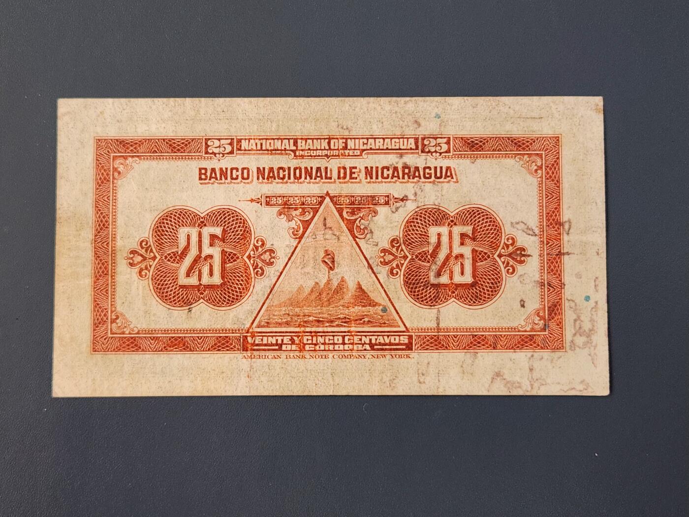 2月27号晚上8点 外国纸币自动截拍第32场 尼加拉瓜1938年25分 极少 美品