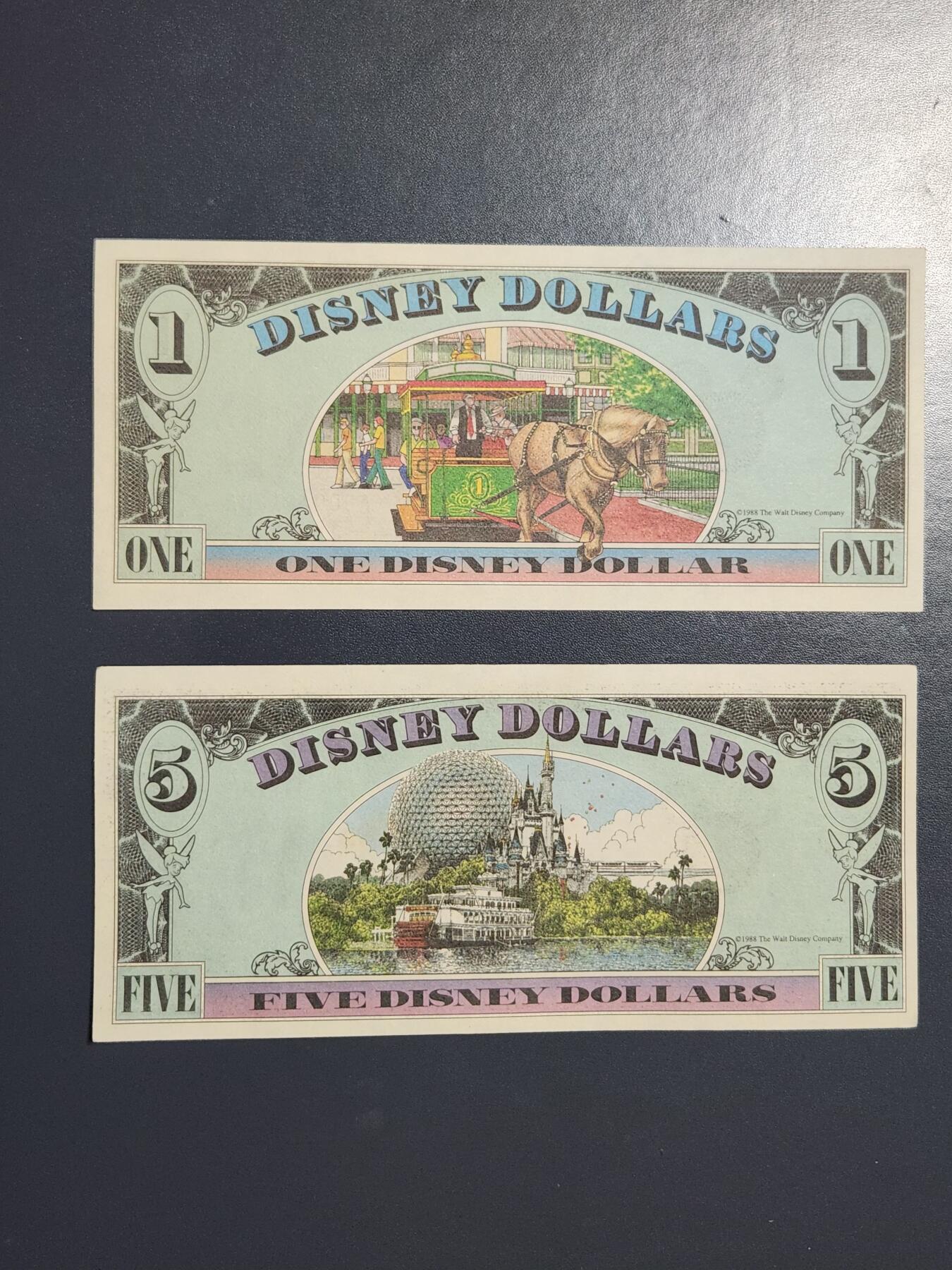 2月26号晚上8点 外国纸币自动截拍第31场 1988年 迪士尼1～5元纪念钞 第二版 极美品一套