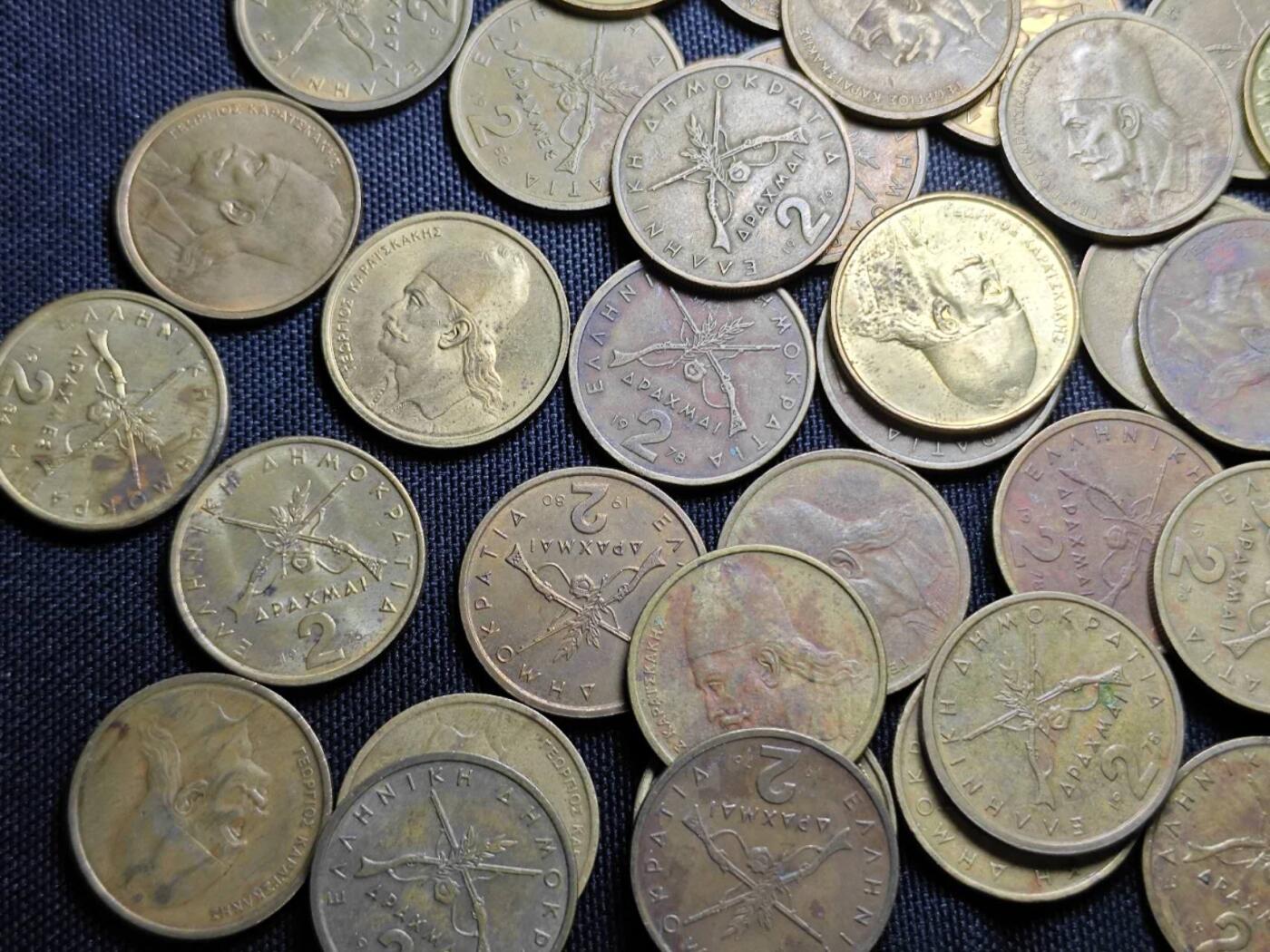 KK钱币收藏小铺   套币 批量/好品散币专场 2月预留时间 周末发货  希腊2德拉克马铜币65枚