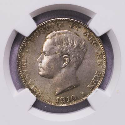 NGC-MS63 1910葡萄牙半岛战争500瑞斯银币 少见品种 - NGC-MS63 1910葡萄牙半岛战争500瑞斯银币 少见品种
