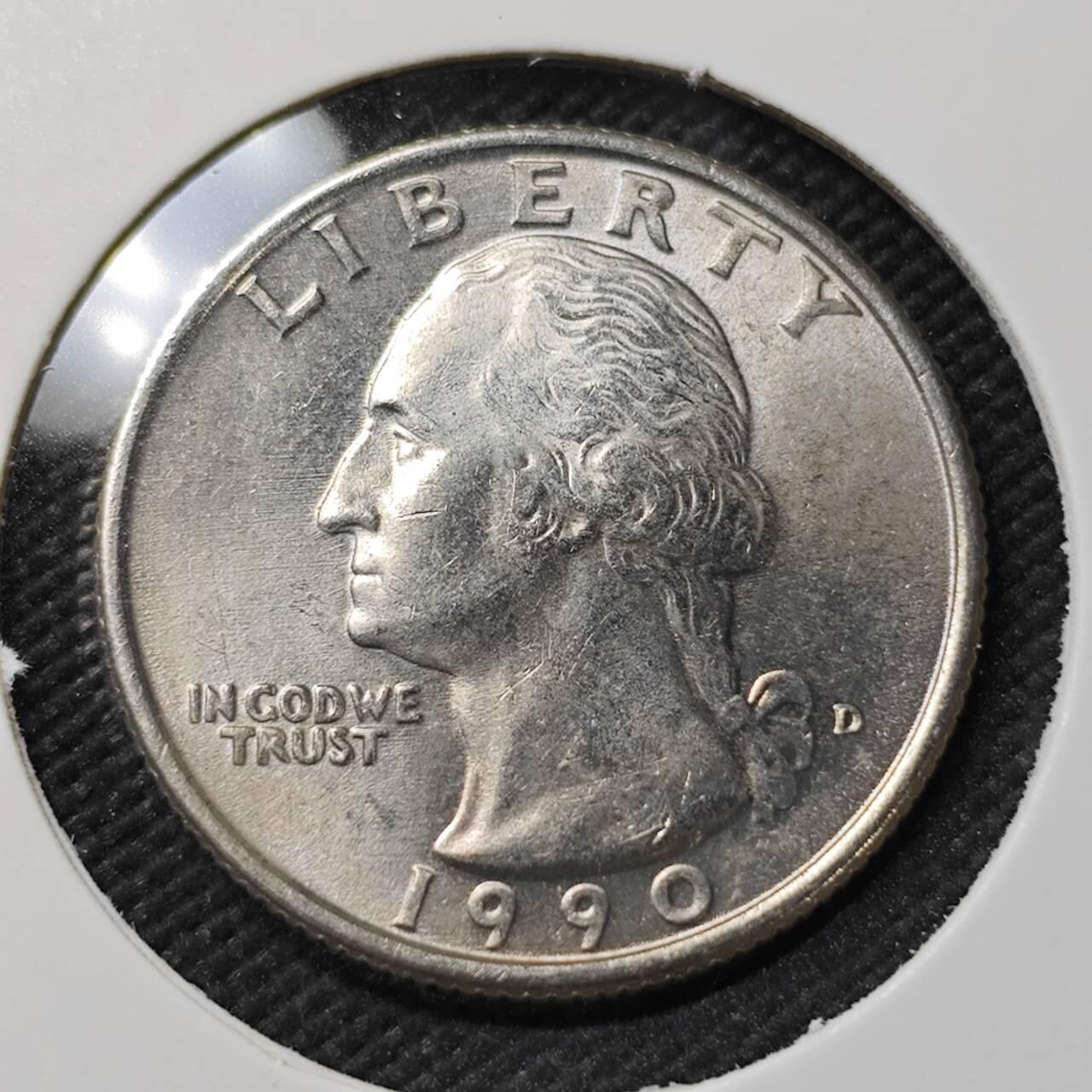 KK钱币收藏小铺  第396期  2月预留时间 周末发货  1990美国25分