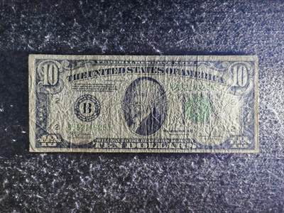 【礼羽收藏】🌏世界钱币拍卖126期 - 【旧票】【B56214925E】美洲 美国 1934年C序列E 10美元 绿色库印