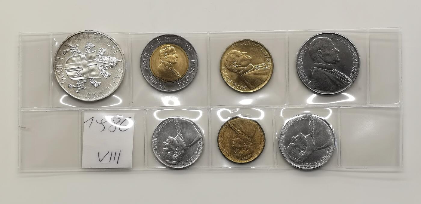 博洋堂世界钱币拍卖第162期（全场包邮） 梵蒂冈1986年若望·保禄二世7枚套币-含1000里拉银币