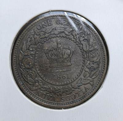 外国优质老铜币银币，正月十二晚九点倒数截拍，满百包邮可寄存，持续收拍 - 加拿大新斯科舍省 1861 年1 分铜币，正面为维多利亚女王头像，背面是王冠与省名，它是加拿大联邦成立前的地方货币，见证了英属北美殖民地走向统一的历史进程。