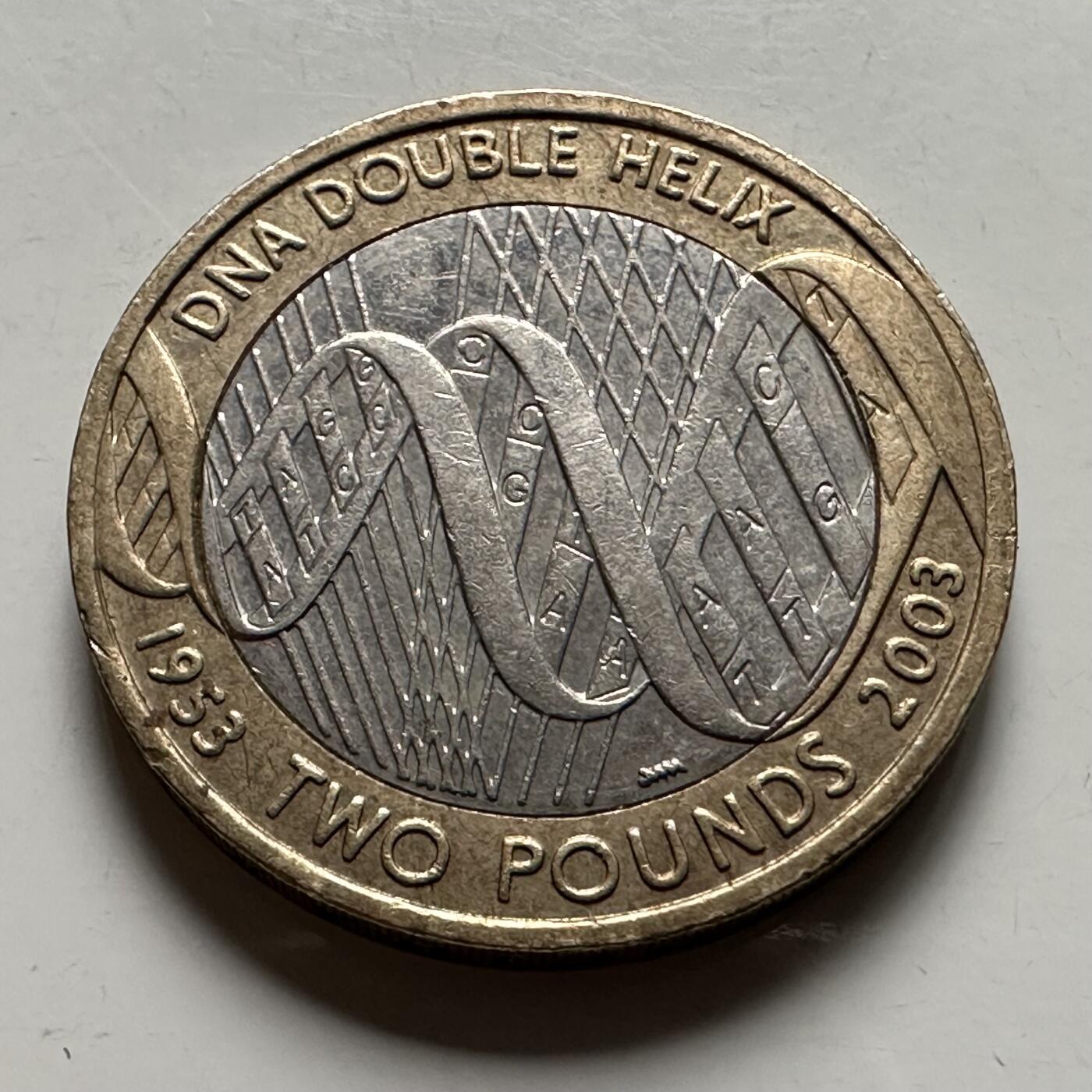 🌹外币初藏🌹🐯2026年第22场  每周二四六晚8️⃣点 接代拍 英国2003年DNA双螺旋发现50周年2英镑双色纪念币