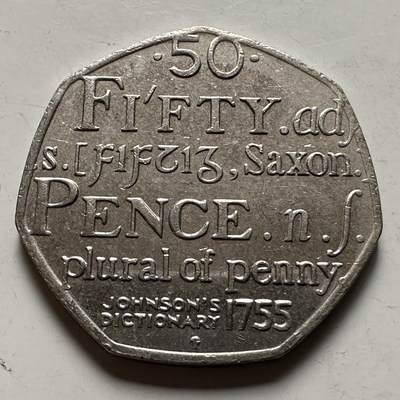 🌹外币初藏🌹🐯2026年第22场  每周二四六晚8️⃣点 接代拍 - 英国2005年约翰逊词典250周年50便士纪念币 b